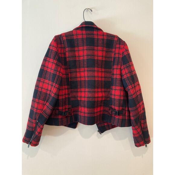 Gap Black & Red Check Buffalo Plaid 90s Inspo Wool Moto Biker Jacket ~ Sz M - Picture 7 of 12